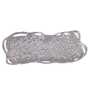Arthur Court 8.25" x 3.5" Silver Basket Weave Rabbit Ornate Rectangular Tray